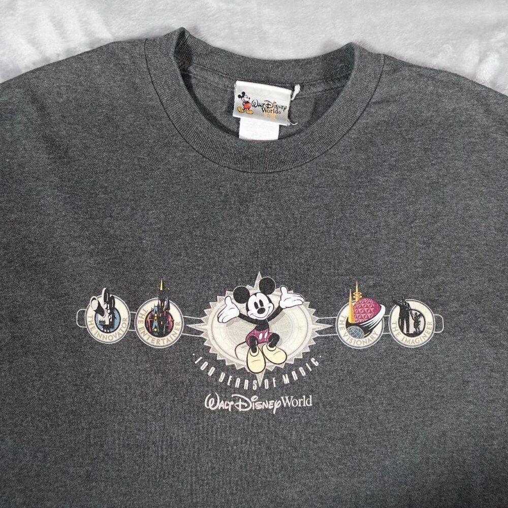 Vintage Disney 100 Years Of Magic T Shirt Mens 2XL Slim Mickey Mouse Gray Y2K